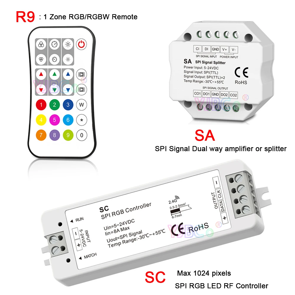 Светодиодный пиксельный контроллер SC + R9 RF SPI 5 в постоянного тока 12 В 24