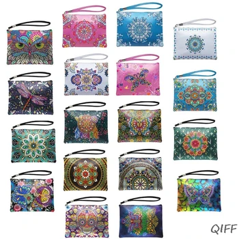 

Women Leather Clutch Wristlet Wallet with Rhinestone Painting Purse Handbag Bag