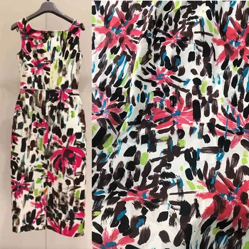 

100X145cm Europe and America Hand Drawn Doodles Cotton and Imitation Cotton Fabric For Woman Summer Dress Blouse Tissu Tela DIY