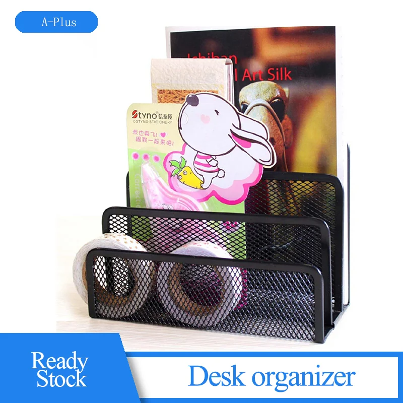 

Black Metal Mesh Desk Organizer Desktop Letter Sorter Mail Tray File Office Home Bookends Book Holder 17.5*8.2cm Droppshipping