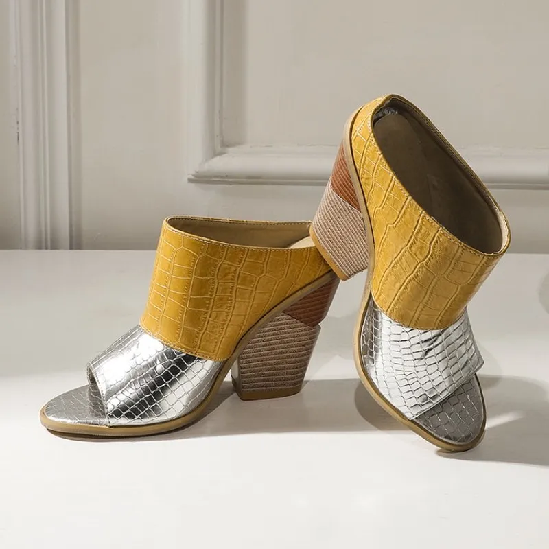 

High Heels Sandals Women Roman Style Block Heel Women Peep Toe 2020 Summer Wedge Sandals Stone Pattern Ladies Shoes Plus Size PU