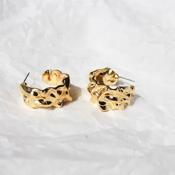

Metal Irregular Folds Bump C-shaped Earrings Fashion Wrinkly Exaggerated Gold Color Circle Thick Round Hoops Earrings Female
