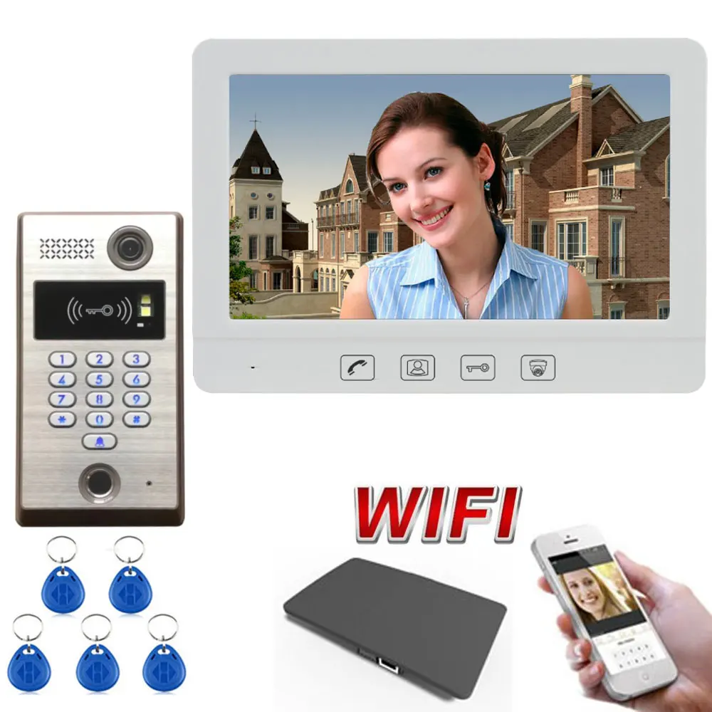 Touch Key 10.1 Inch Wireless WiFi Smart Video Door Phone Intercom System Support Fingerprint RFID Password unlock