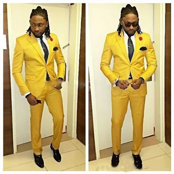 

Yellow Men Suits Two Pieces Wedding Best Men Clothing Set Prom Party One Button Suits Costume Men Clothes ropa de hombre