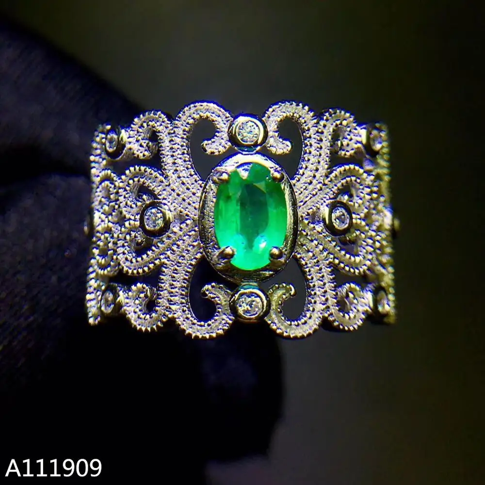 KJJEAXCMY boutique jewelry 925 sterling silver inlaid Natural Emerald ring support detection generous | Украшения и аксессуары