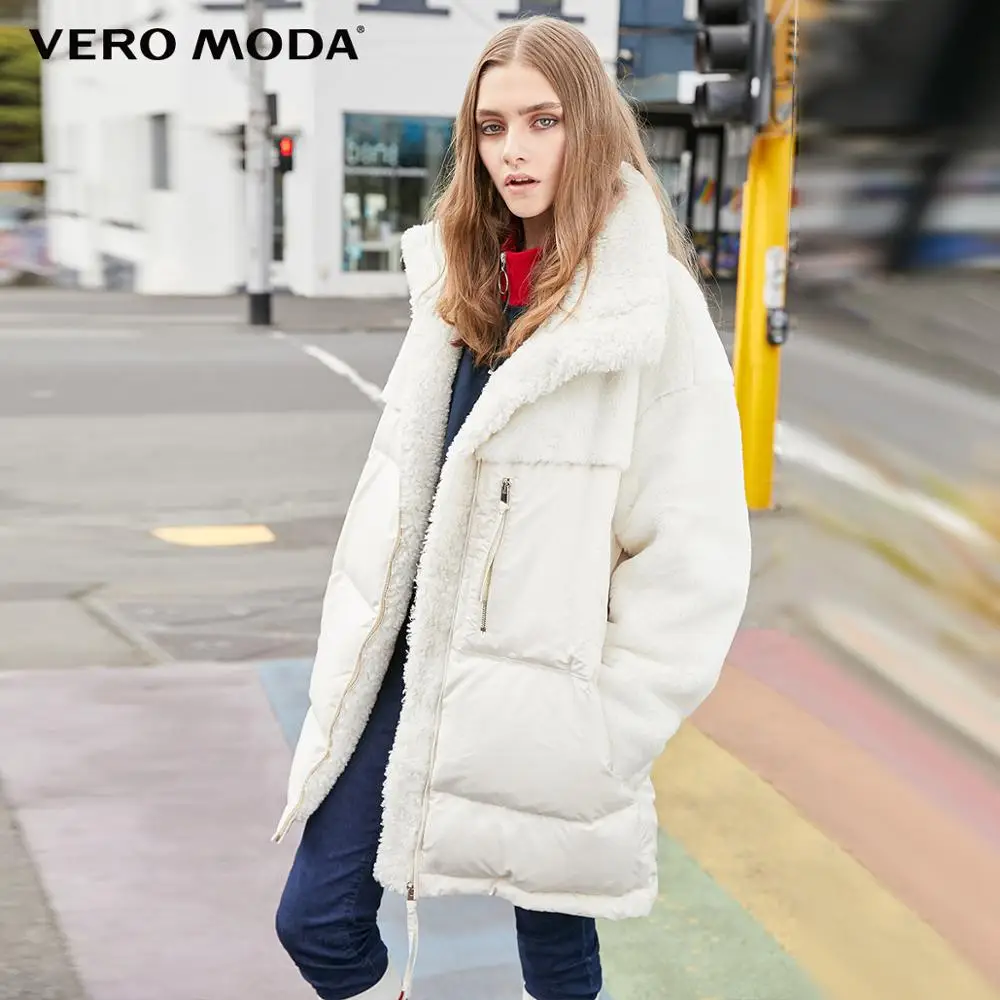 Женский пуховик из меховой ткани Vero Moda куртка средней длины белого утиного пуха
