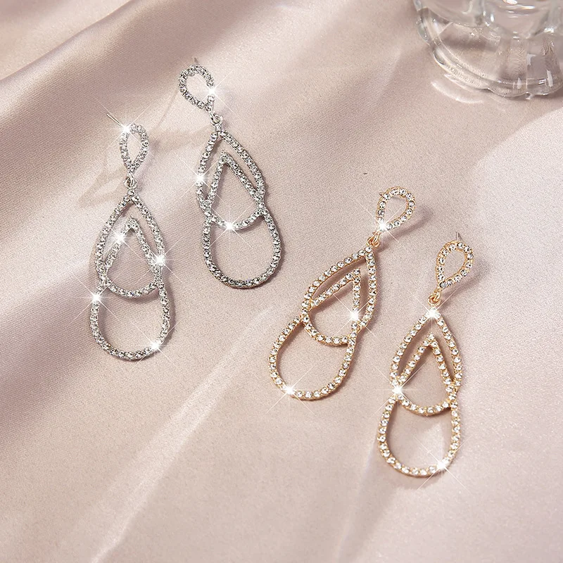 Shiny Water Drop Hanging Earrings Imitation Pearl Earrings for Women Hollow Geometric Statement Drop Earrings 2021 pendientes - Image 2