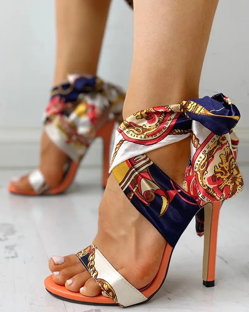 

Sandals Women's 2019 Summer New Style Europe And America Peep-Toe A- line with Mixed Colors Cross Straps Ultra-High-Heel Gladiat