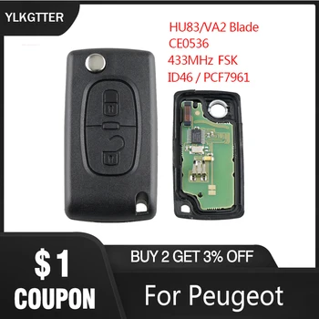 

YLKGTTER 2 Buttons Remote FSK Key Suit for Peugeot 207 208 307 308 408 Partner with CE0536 Model HU83/VA2 Blade ID46/PCF7961Chip