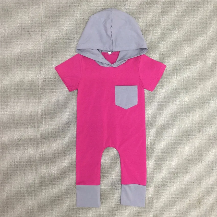 Rose Red Мальчиков летом пошел новорожденных детей с коротким рукавом простую пижаму комбинезон черно- серой playsuits для новорожденных новых - Цвет: Rose Red