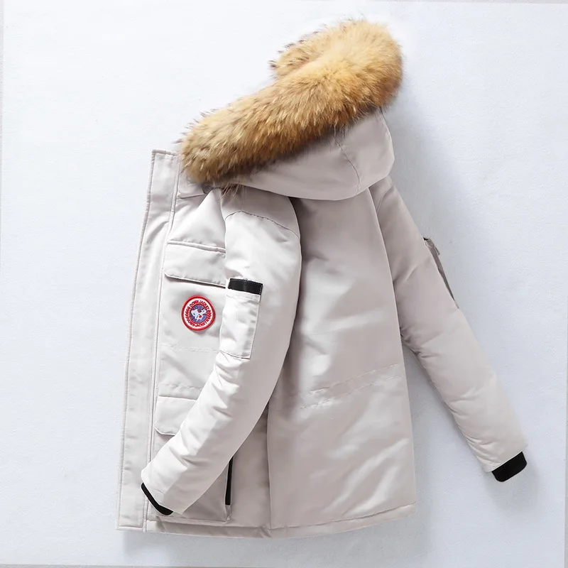 

High Quality Down Jacket Men's Winter Thick Warm White Duck Down Snow Coat Hooded Natural Fur Collar Men's Waterproof Down Coat