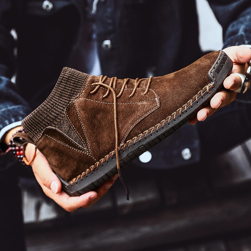 Мужская прогулочная обувь зимние плюшевые теплые ботинки мужские мотоциклетные ботинки ботильоны на шнуровке Мужская нескользящая обувь для работы кроссовки, размер 48