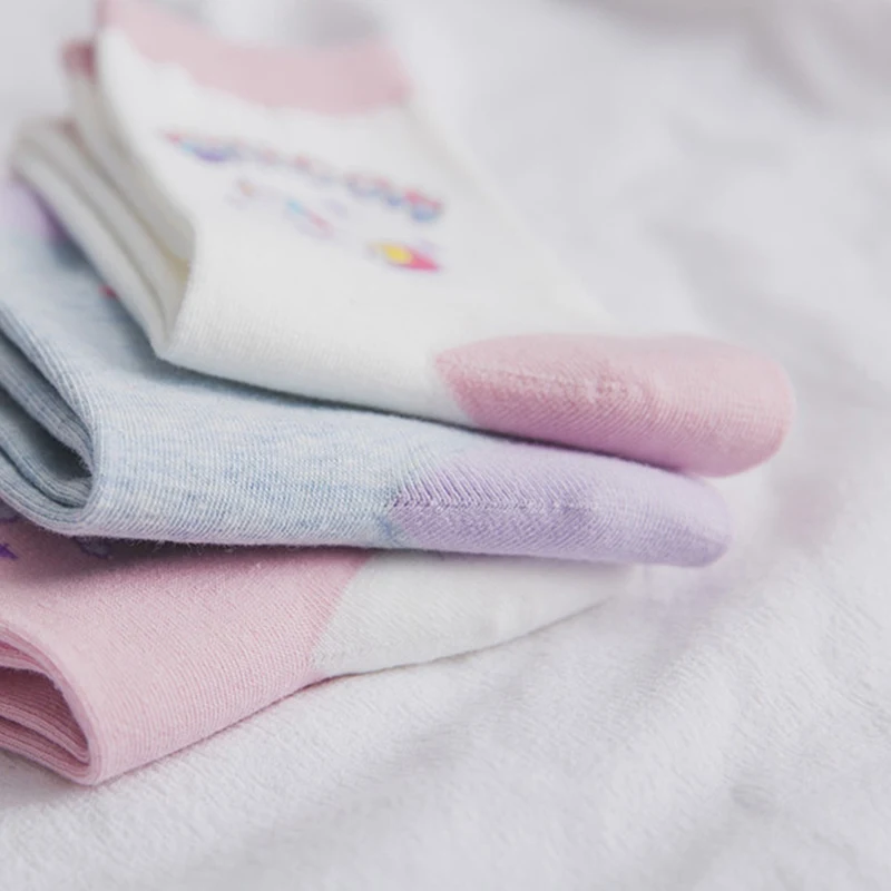 Пару с персонажами из мультфильмов для детей каваи Единорог носки, японский стиль для девочек цветные носки полностью хлопковые носки для девочек