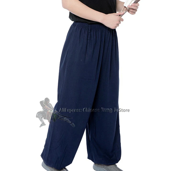 Cotton Linen Buddhist Monk Trousers Shaolin Tai chi Kung fu Pants Lay Zen Meditation Clothes Wide Legs 7 Colors