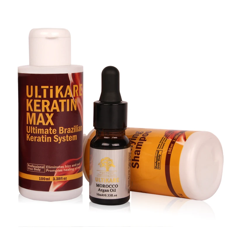 Hot Sale Set Brazilian Keratin 12% Formalin 100ml Keratin Hair Treatment +100ml Purifying Shampoo With Free Small 10ML Argan Oil