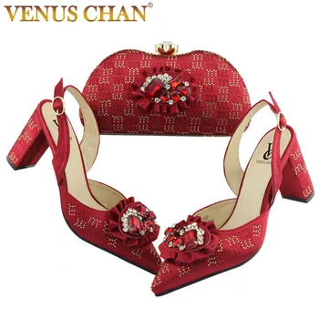 

Italian design Lastest Elagant Fashion Special Rhinestone Style Women Wedding Shoes and Bag Set in Red Color for Party