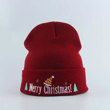 Merry Christmas вышивка зимние шапки для мужчин и женщин теплые вязаные шапочки шапка для рождественской вечеринки украшения год - Цвет: Бургундия