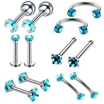 

12PCS Stainless Steel Labret Piercing Stud Cubic Zirconia Dermal Nose Ring Lip Piercing Kit Set Women Body Jewelry