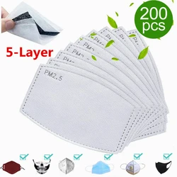 2-200 PCS 5-Layer PM2.5 Mask Filter Paper Replacement Activated Carbon PM25 Filter Mouth Face Mask For Adult Kids Mascarillas
