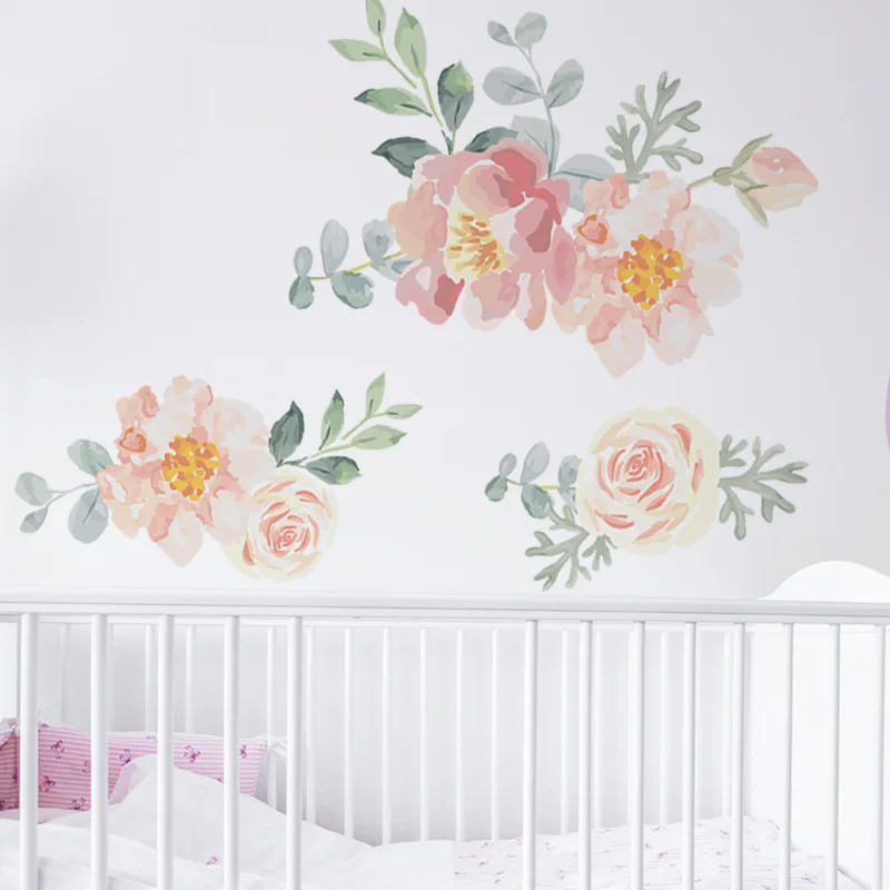 

Watercolor Flowers Wall Stickers Room Decoration Peony Rose Wall Decals Baby Nursery Living Room Bedroom PVC Removable Wallpaper