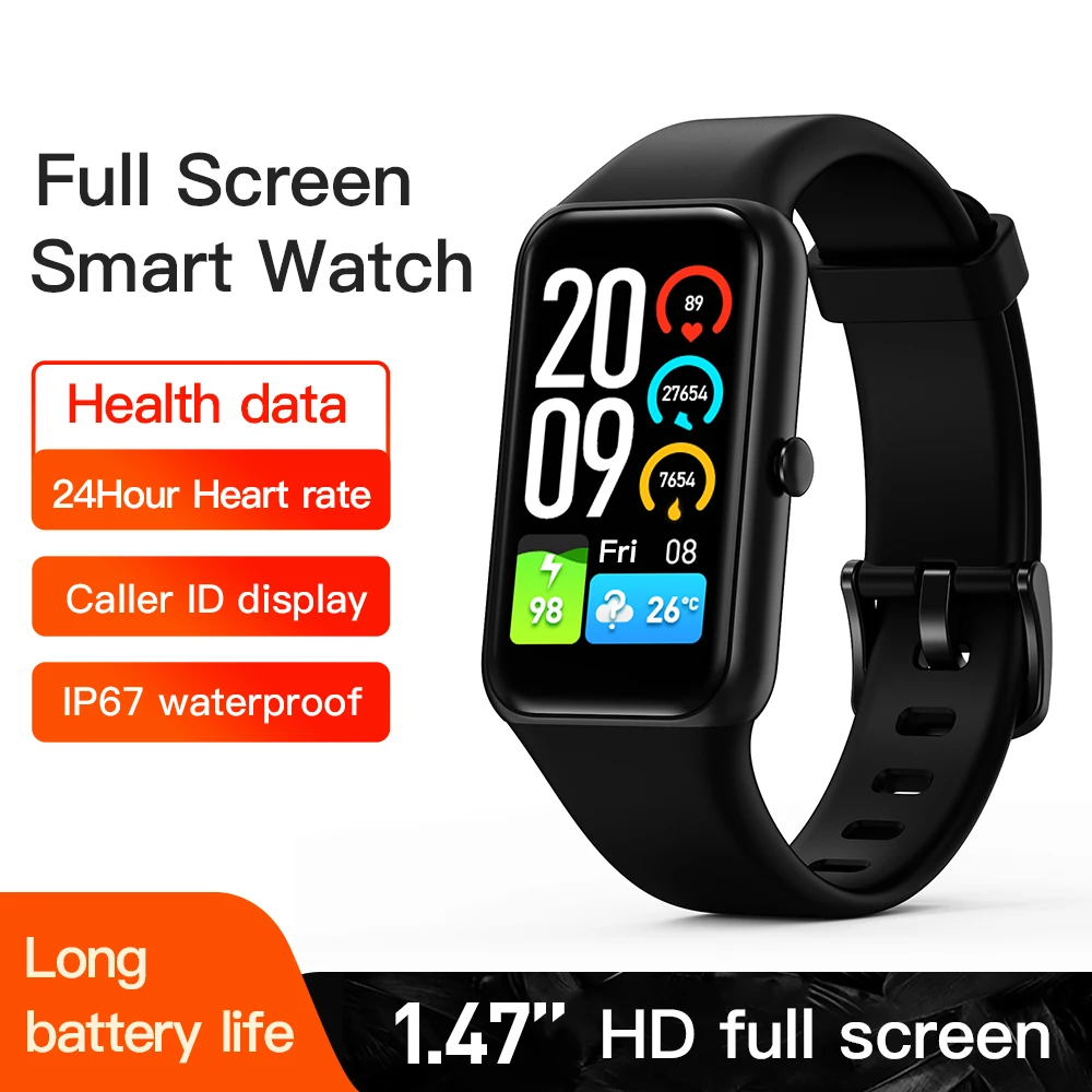 Smart Watch 1.47 inch full screen IP67 waterproof 24-hour heart rate music control sleep monitoring Men Women Smart Watch Band