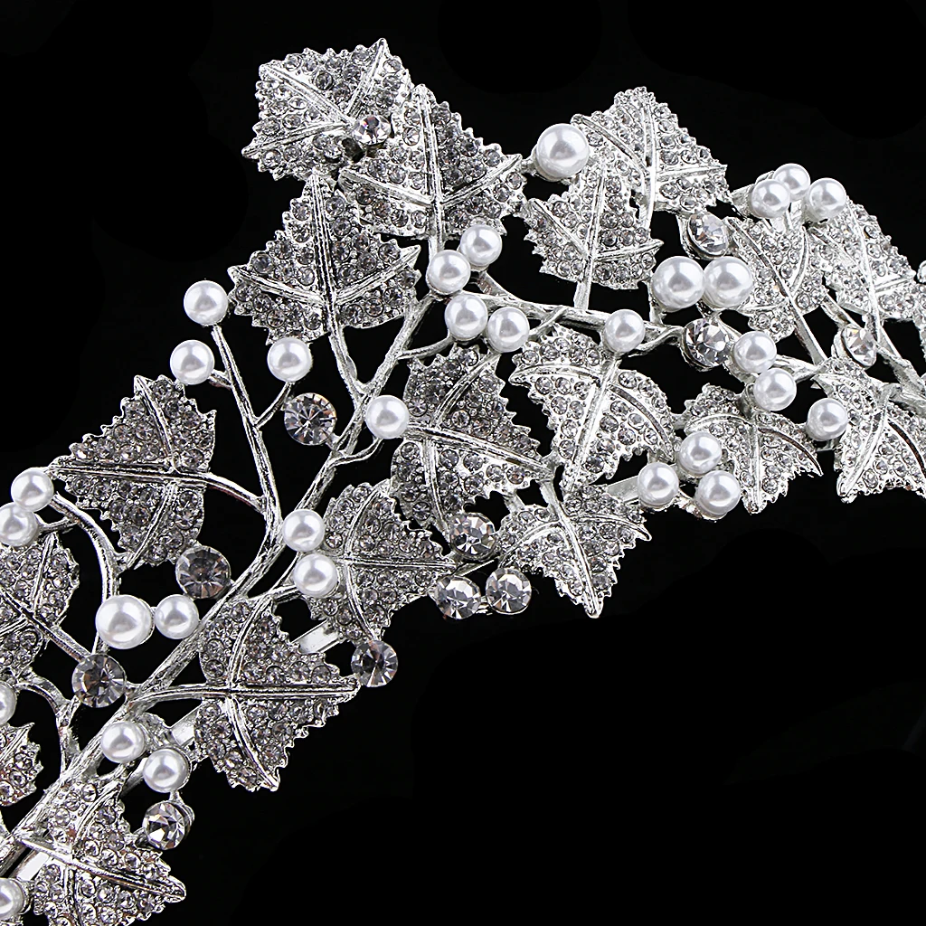 Elegant Leaf Rhinestone Wedding Party Crown Tiaras Prom Pageant Headwear