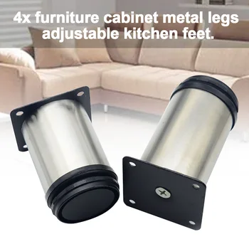 

4pcs Stainless Steel Hardware Solid TV Desk House Cabinet Table Feet Bed Foot Round Adjustable Furniture Legs Sofa Multifunction
