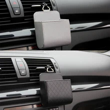 Auto wylot wentylacyjny kosz na śmieci PU skórzany uchwyt samochodowy do telefonu przechowywanie organizator do torby samochodowe wiszące pudełko Car Styling bag(China)