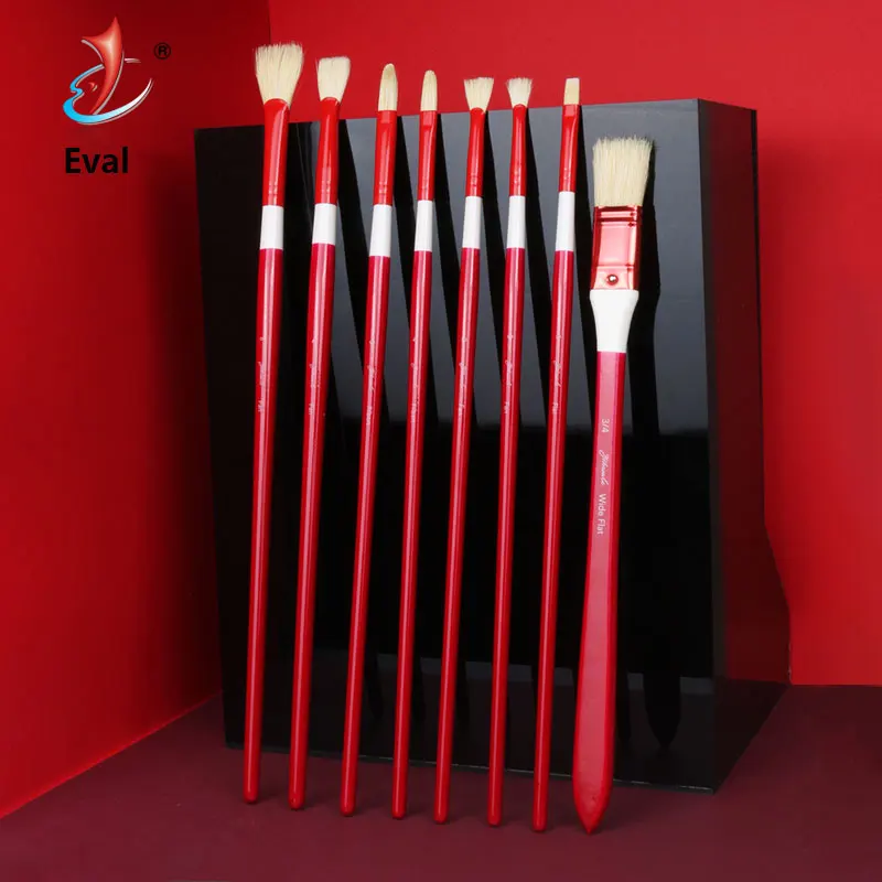 EVAL 10pcs Red Wood Oil Acrylic Gouache Painting Brushes Pig Mane Bristle Multi-function Student Drawing Art Supplies