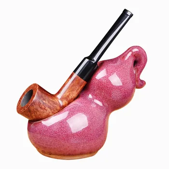 

Classic Bent Pipes Ebony Wood Smoking Pipe With Beautiful Carve Patterns Smoking Tobacco Herb Pipes 9mm Filter Smoking Pipe LA13