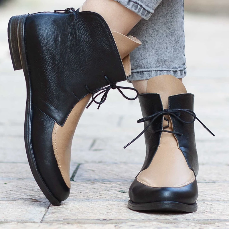 Ботильоны Puimentiua размера плюс; женская обувь на платформе со шнуровкой и пряжкой; короткие ботинки на толстом каблуке; женская повседневная обувь; Прямая поставка