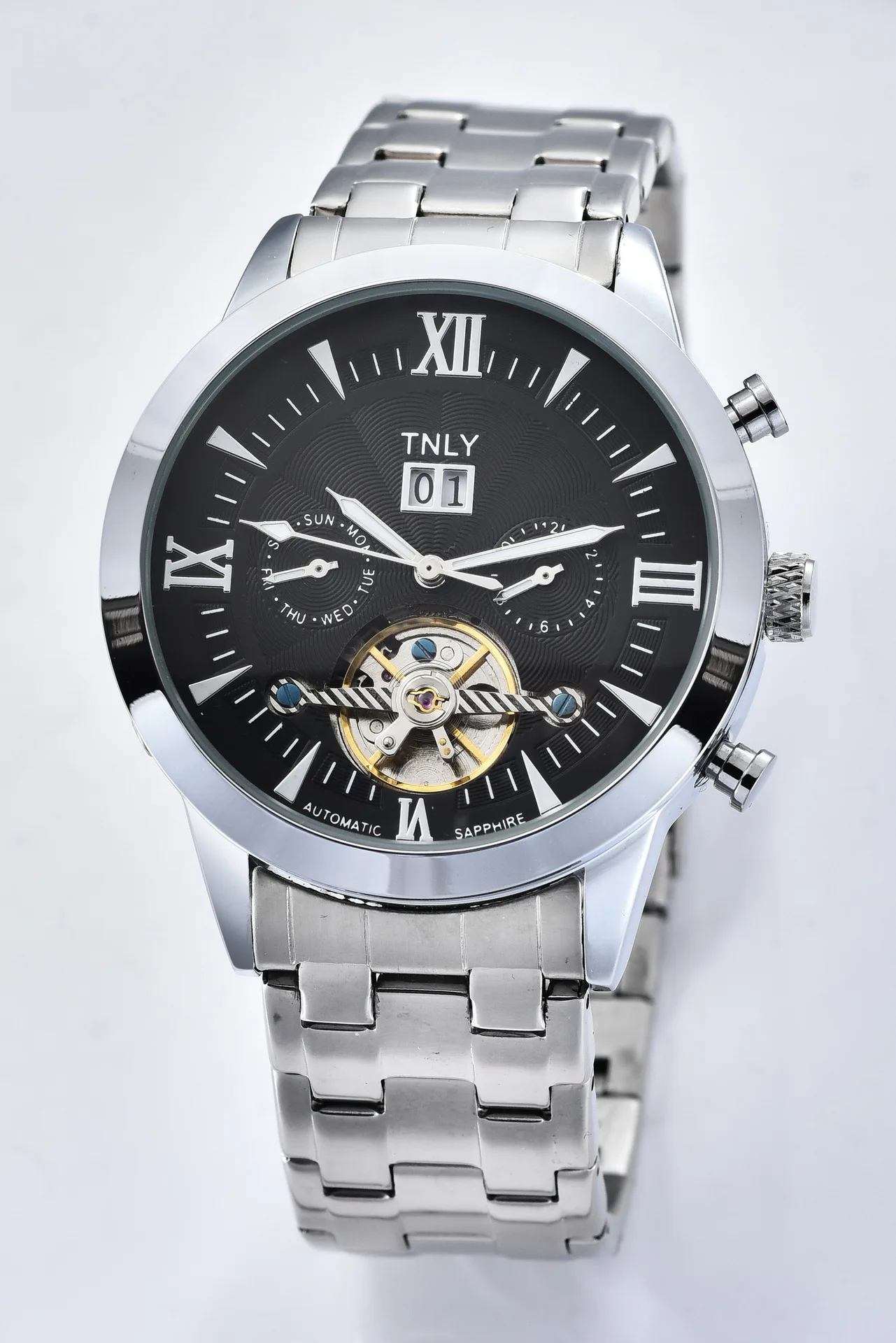 

Table Men's Analog Watch Fully Automatic Fine Steel Belt-Style Hollow out Tourbillon Ultra-Thin Night Light Waterproof Genuine L