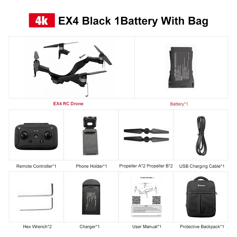 Eachine EX4 5G WI-FI 1,2 км с видом от первого лица gps с 4KHD Камера Дрон Квадрокоптер с дистанционным управлением 3-осевой стабильный Gimbal 25 минут времени полета RTF Дрон - Color: White 1B with Bag