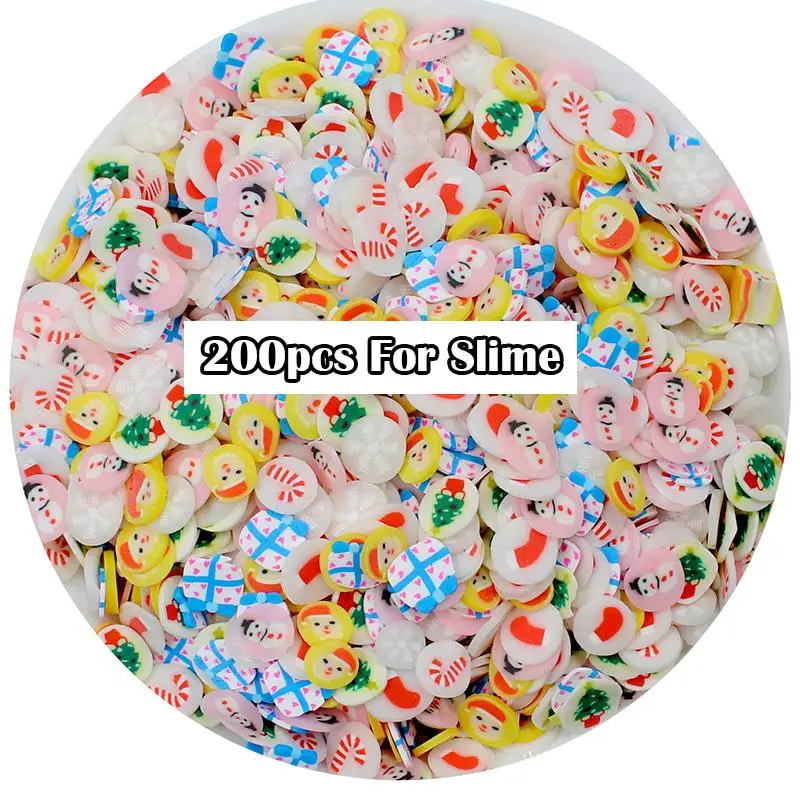 200Pcs Fimo Fruit Slices Decor Additives For Slime Filler Supplies Charms Clay Accessories Avocado Fimo For Nail Art Slime Toys - Цвет: 200Pcs Christmas