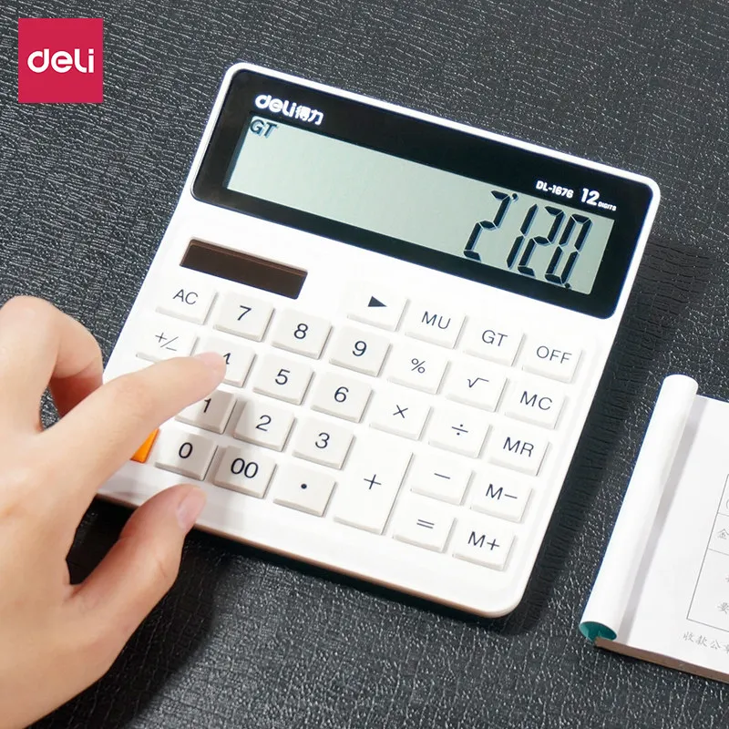 

Dual Power Desktop Calculator 12 Digits Widescreen Financial Calculator White Calculadora Caneta Office School Supplies