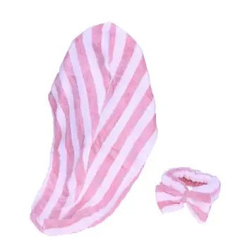 

2Pcs Dry Hair Supplies Absorbent Hair Cap Fillet Headband Bath Shower Cap Accessories for Women Girls (Pink and White)