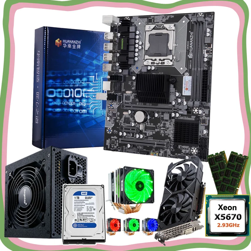 Материнская плата HUANANZHI X58 комбинированный процессор Intel Xeon X5670 2 93 ГГц ОЗУ 8 Гб (2*4