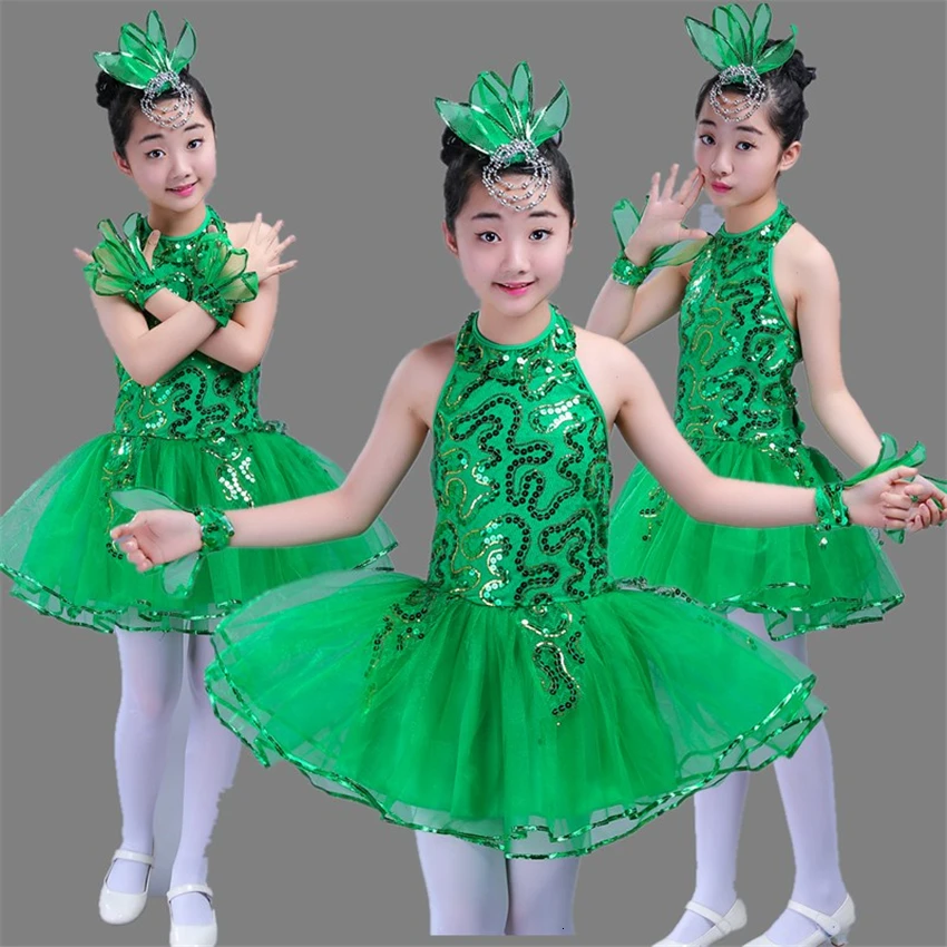 Балетное танцевальное платье для девочек балерина для детей, гимнастическое трико, зеленая юбка-пачка для соревнований, сценическое представление, танцевальная одежда для малышей