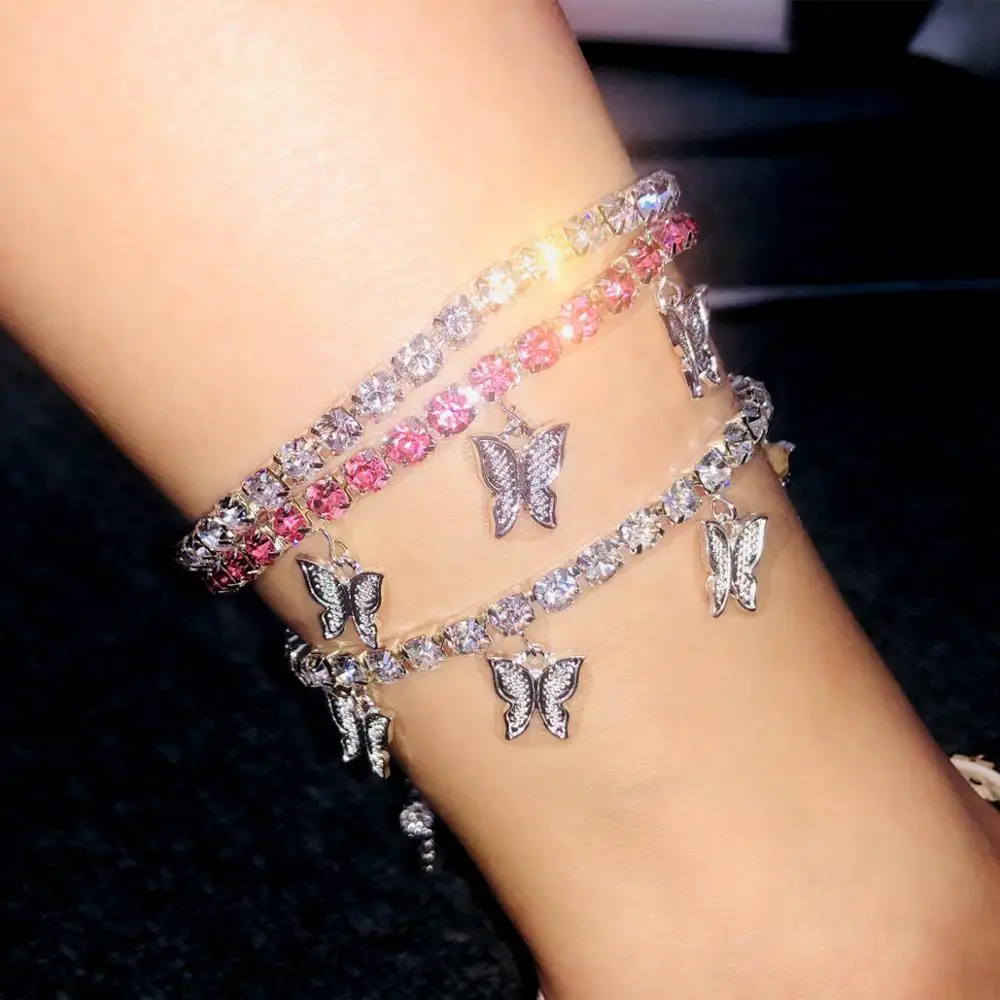 Butterfly Tennis Chain Anklet for Women Iced Out 5MM Big Cubic Zirconia Butterfly Beach Chain Anklet for Girls Foot Jewelry Butterfly Tennis Chain Anklet for Women Iced Out 5MM Big Cubic Zirconia Butterfly Beach Chain Anklet for Girls Foot Jewelry