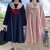 A-line Dress Women Sweet Kawaii Japanese Style College Autumn New Sailor Collar Patchwork Bow Fashion Leisure Loose Popular Chic ► Photo 1/6