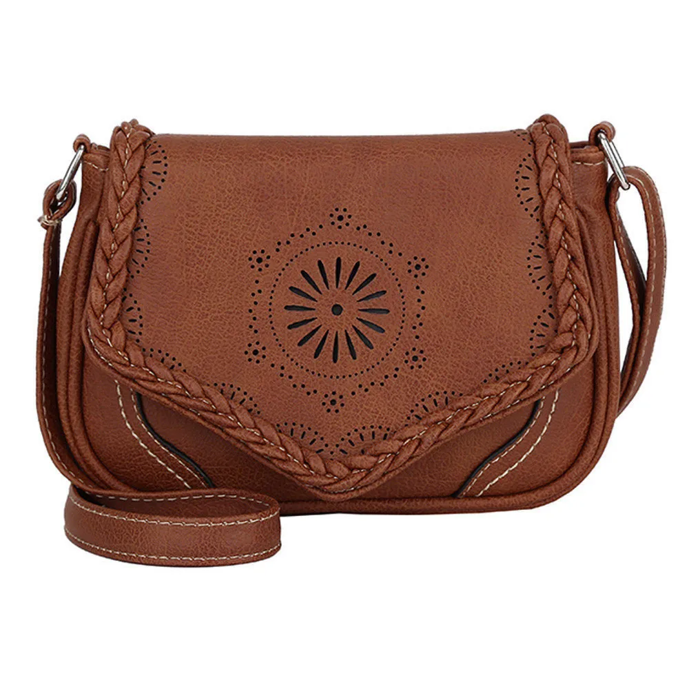 

Women Retro Shoulder Bag Elegant Leather Crossbody Female Casual Phone Handbag Hollow Saddle Bags Vacation Travel Slung Pouch