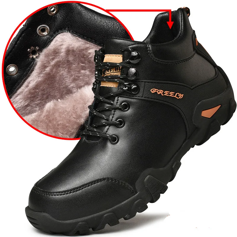 Теплые ботинки мужские зимние мужские кожаные ботинки рабочая обувь теплые меховые зимние ботинки мужские износостойкие мужские кроссовки