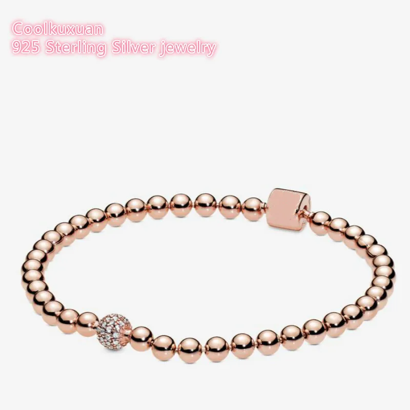 

100% Original 925 Sterling Silver Jewelry Beads & Pavé Bracelet Rose Gold Fits European Style Charms and Beads