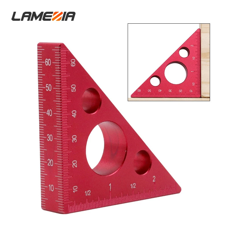 

LAMEZIA Aluminium Alloy Thickening Carpentry Height Triangle Ruler Metric Inch DIY Household Protractor Manual Tool Accessories