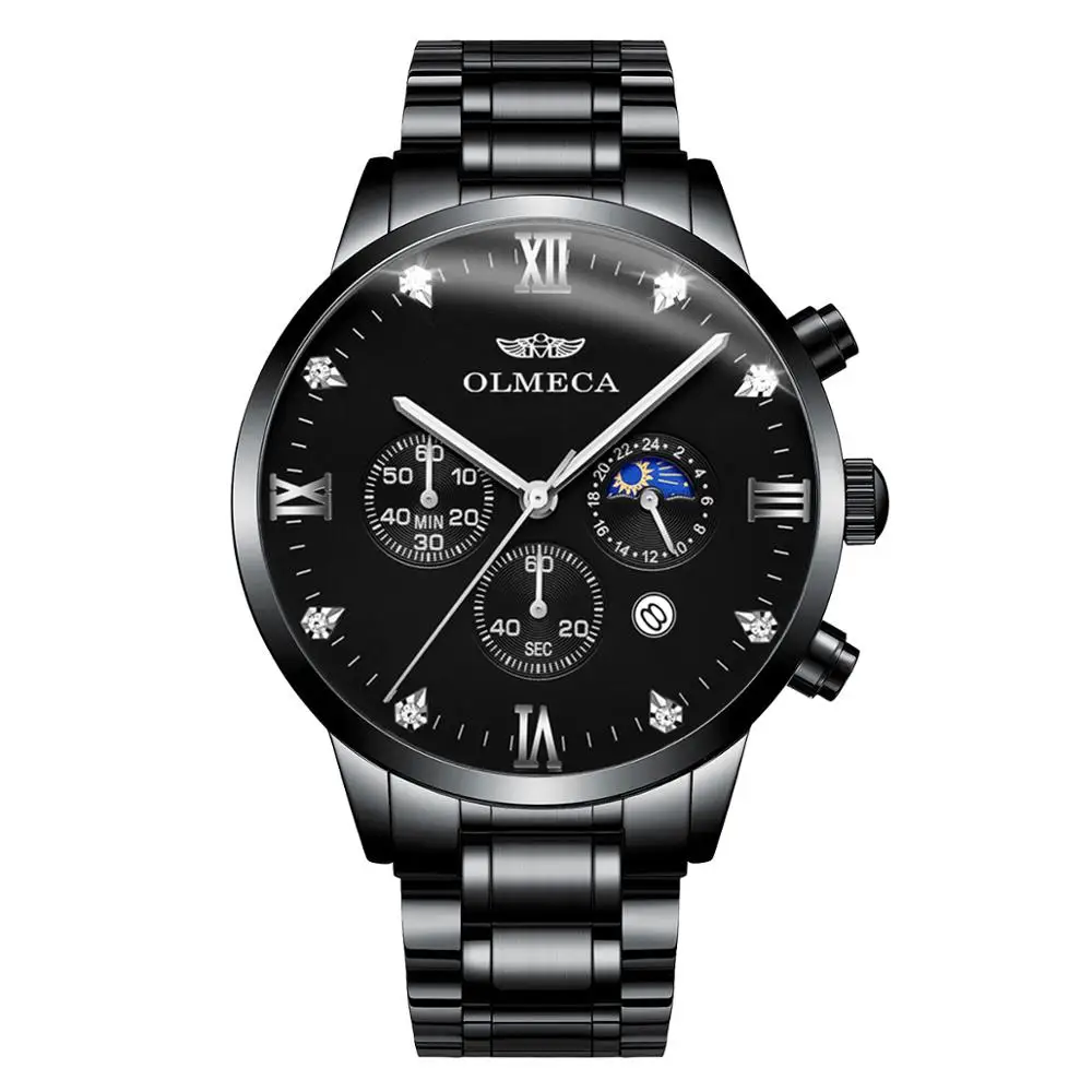 OLMECA Роскошные мужские часы Relogio Masculino водонепроницаемые Модные наручные часы светящиеся руки военные черные Кварцевые водонепроницаемые часы - Цвет: Black J