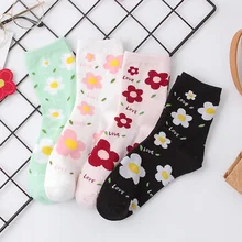 Корейский стиль мультфильм письмо цветок Kawaii Носки женские черные белые осень зима женские s милые носки для дам 092603