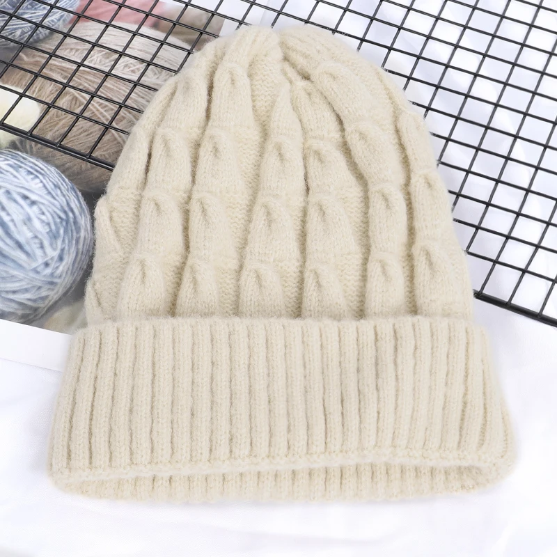 Beige Модная женская однотонная вязаная шапка, осенне-зимняя теплая хлопковая шапка с широкими полями, шапка в стиле ретро, женская шапка в стиле писсуар - Цвет: Beige