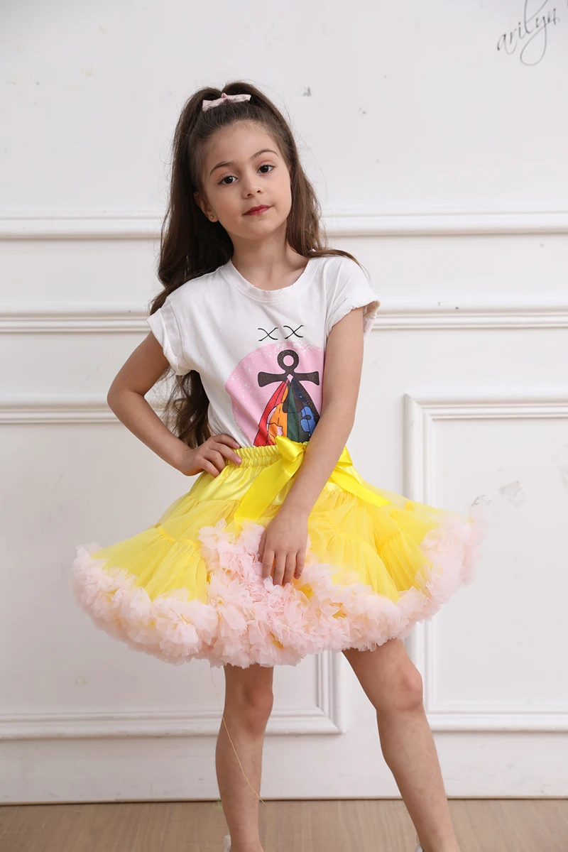 Yellow plus Pink Детское балетное платье; детская юбка-американка; Нижняя юбка с цветочным узором для девочек; ; платье-пачка; вечерние платья принцессы для танцев; юбка-пачка для малышей; бальное платье - Цвет: Yellow plus Pink