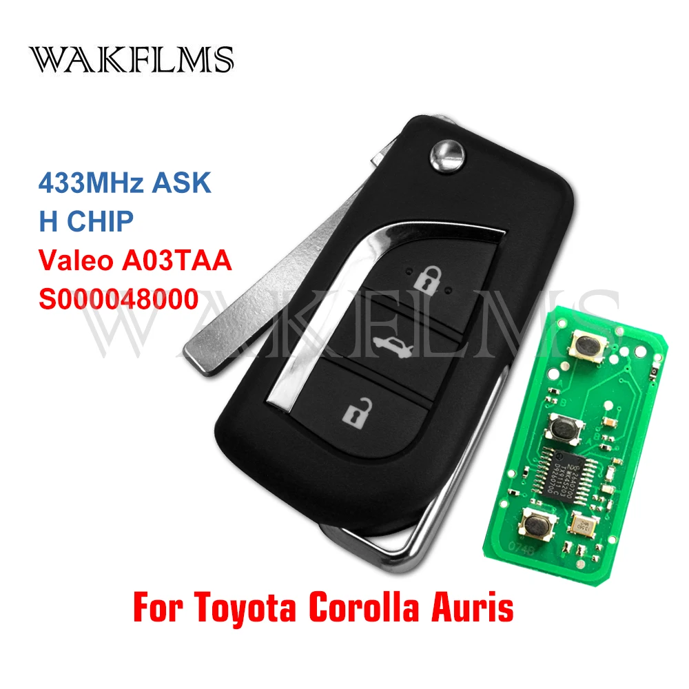 S000048000 Valeo A03TAA Flip Remote Car Key Fob 433MHz H Chip For 2012 2013 2014 2015 2016 2017 Toyota Corolla Toyota Auris Aygo