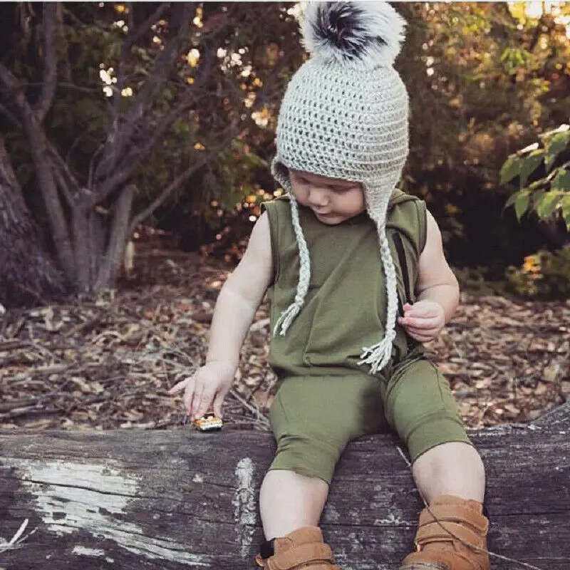 

Brand New Baby Ropers Newborn Kids Boy Girls Sleeveless Hooded Jumpsuit Outfit Clothes With Hat Zipper Solid Fashion Hot 2019